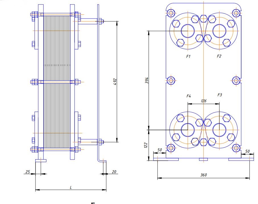 Пластинчатый теплообменник паяный чертеж